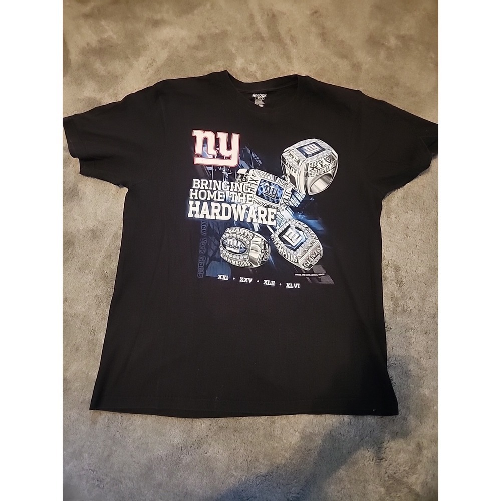 VTG Reebok NY Giants Super Bowl XLII 3X Super Bowl Champions‎ T-Shirt XL Black